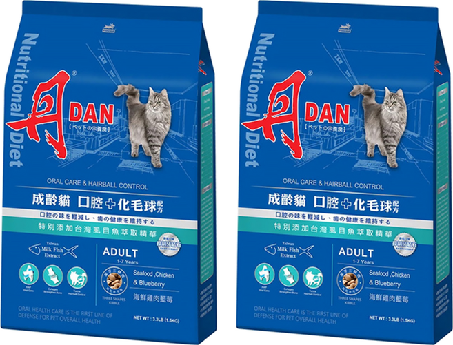 DAN 丹 成齡貓口腔 化毛球配方, 2個, 1.5kg, 海鮮雞肉藍莓