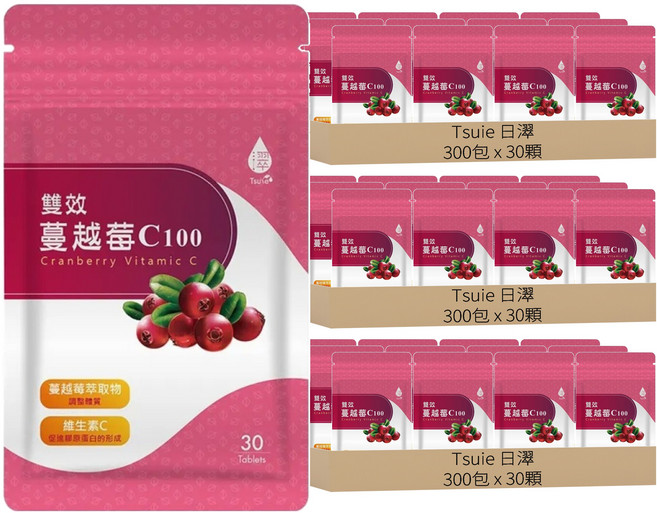 Tsuie 日濢 雙效蔓越莓 C100, 750mg, 30顆, 900包