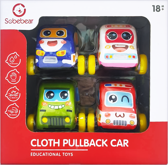 PLAYFUL TOYS 頑玩具 布製回力車組, 混和顏色, 1套