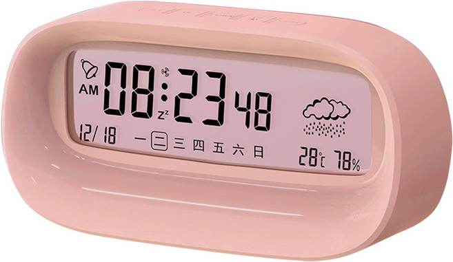 小麥購物 數字靜音可愛電子測溫鬧鐘 C636 108g, 粉色
