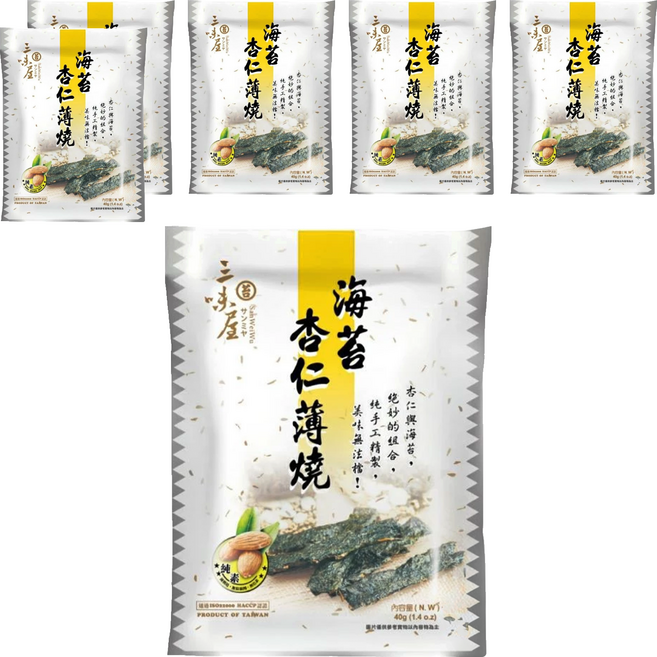 三味屋 海苔杏仁薄燒, 40g, 6包