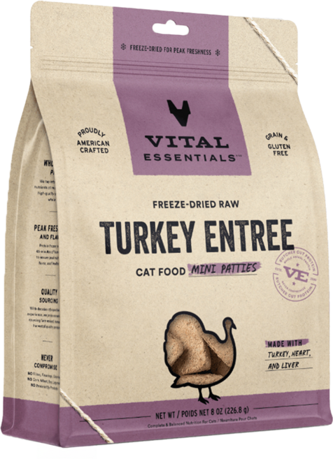 VITAL ESSENTIALS 凍乾鮮肉貓用生食餐, 火雞肉方塊排, 8oz, 1包