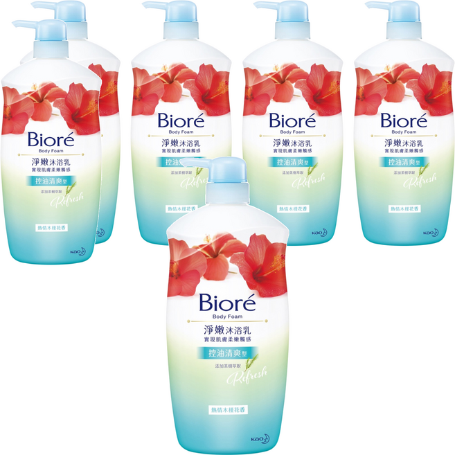 Biore 蜜妮 淨嫩沐浴乳 控油清爽型 熱情木槿花香, 1kg, 6瓶
