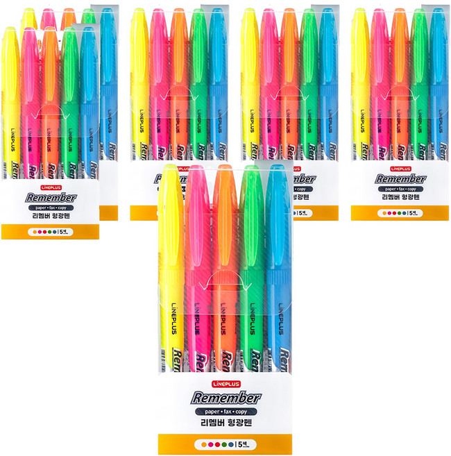 Lineplus Remember螢光筆 5種, 黃色,粉色,橘色,綠色,藍色, 6盒