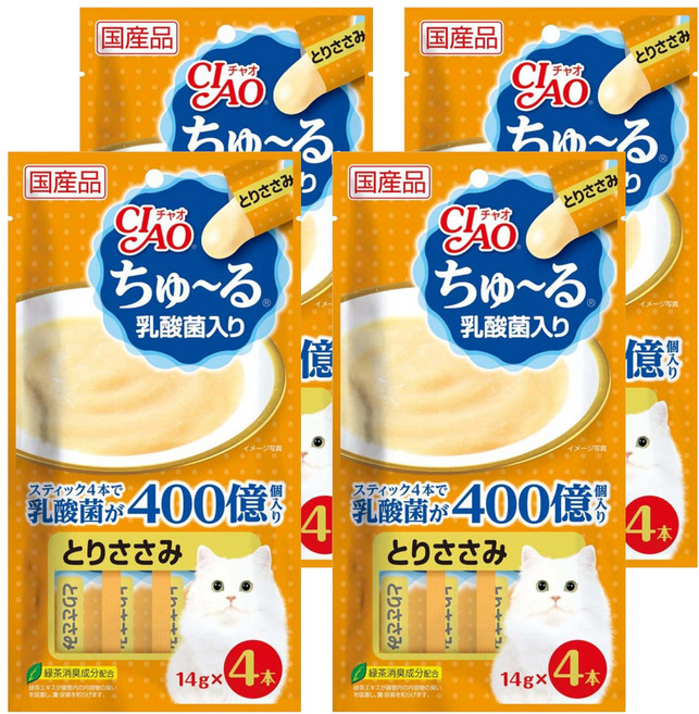 INABA CIAO 啾嚕 肉泥 4條, 乳酸菌配方 雞肉, 56g, 4袋
