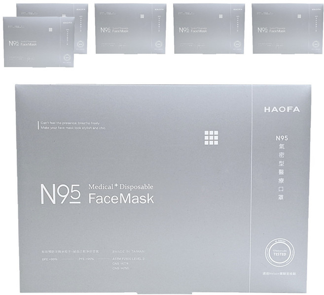 HAOFA 氣密型N95立體醫療口罩 防曬活性碳款 L, 6盒, 礫岩碳, 30片