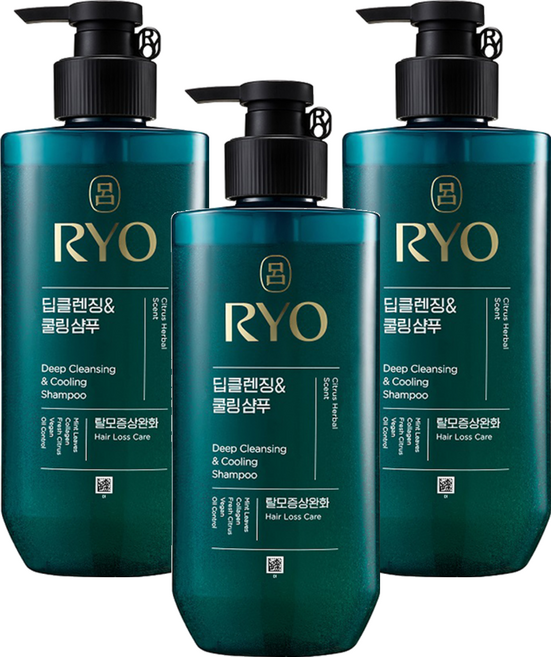 RYO 呂 韓方頭皮瞬效修護洗髮精 清爽控油, 480ml, 3瓶
