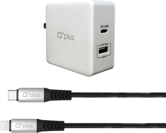 a plus PD 57W APPLE極速充電組 PDQC極速充電器 + 120cm C to C快充線 APD-57W 62 x 62 x 32mm 135g, 1個