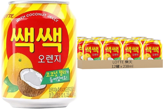 LOTTE 樂天 粒粒橘子汁, 238ml, 12罐