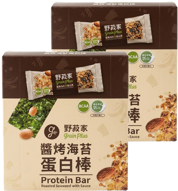grain plus 野菽家 穀物蛋白棒 醬烤海苔 7條, 210g, 2盒