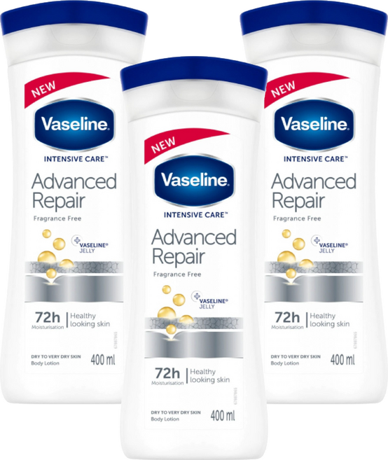 Vaseline 凡士林 潤膚乳液 無香精, 3瓶, 400ml