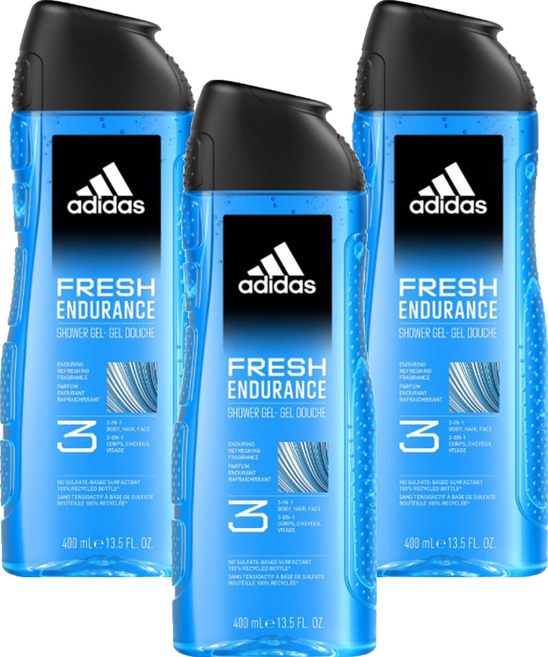 adidas 愛迪達 男性三合一潔顏洗髮沐浴露 清爽長效, 400ml, 3瓶