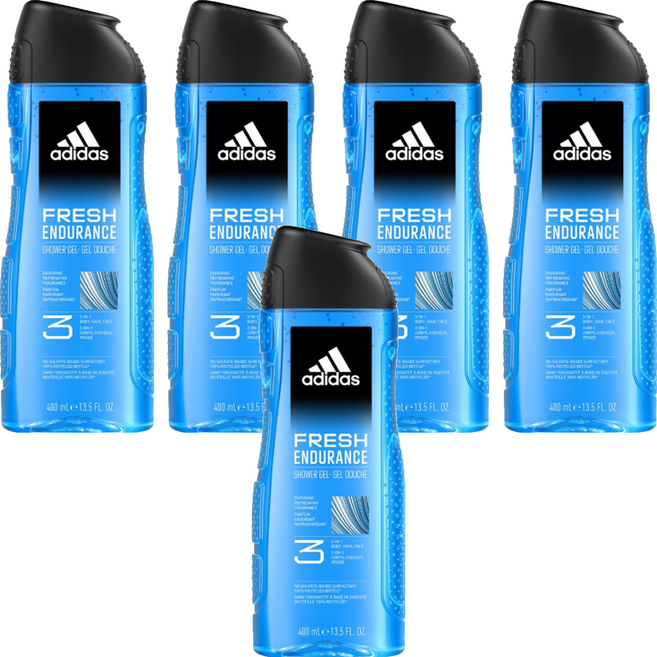 adidas 愛迪達 男性三合一潔顏洗髮沐浴露 清爽長效, 400ml, 5瓶