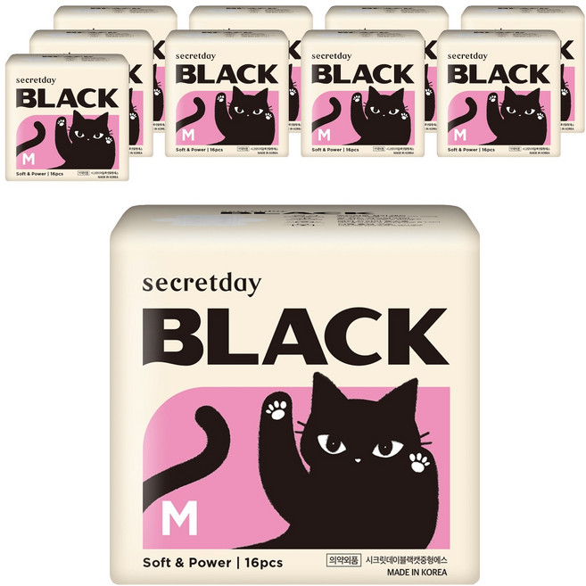 secretday 黑色蝶翼衛生棉, 16入, 10個