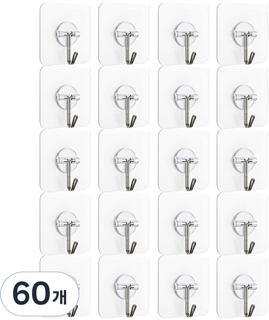 624C 免鑽孔黏貼式掛鉤, 60個, 透明色