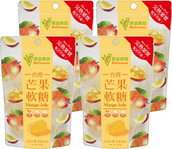 BioFormosa 美滋果物 芒果果汁軟糖, 100g, 4包
