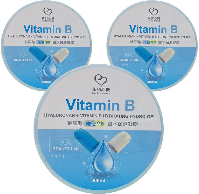 MY SCHEMING 我的心機 玻尿酸+維他命B鎖水保濕凝膠 HYALURONAN + VITAMIN B HYDRATING HYDRO GEL, 3罐, 1罐