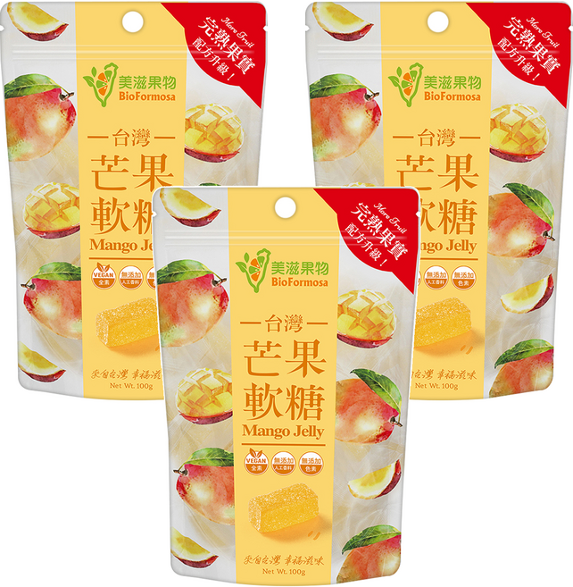 BioFormosa 美滋果物 芒果果汁軟糖, 100g, 3包
