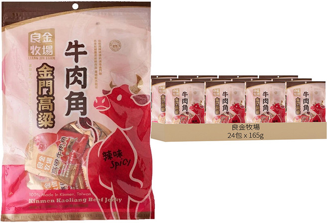 良金牧場 金門高粱 辣味牛肉角, 165g, 24袋