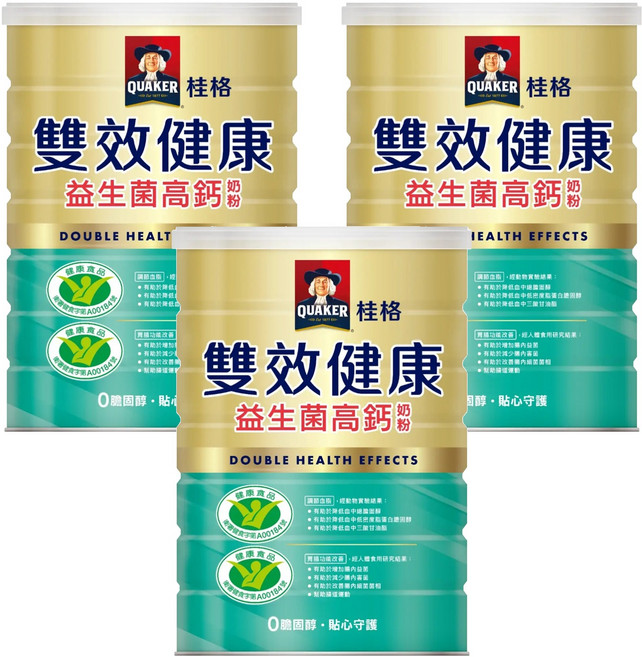 QUAKER 桂格 雙效健康益生菌高鈣奶粉, 750g, 3罐