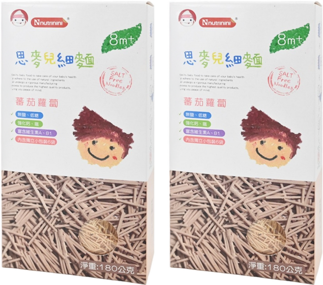 Nnutrinini 脆妮妮 思麥兒細麵 蕃茄蘿蔔 8個月以上, 180g, 2盒