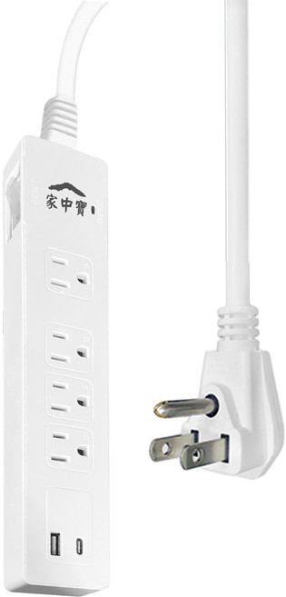 家中寶 防雷擊1開4座USB電源線 HBU33142, 白色, 1個, 1.8m