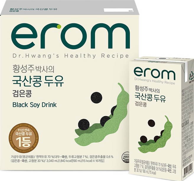 erom 黃聖周博士的國產豆奶 黑豆, 190ml, 16個