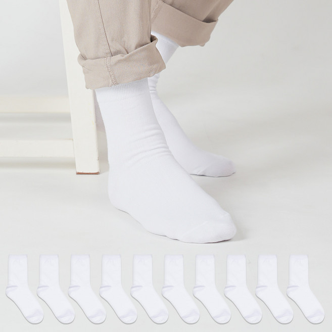 NO DESIGN 男款素色中筒襪組 10雙