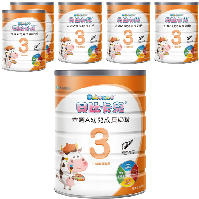 Babecare 貝比卡兒 金選A 幼兒成長牛奶粉3號, 900g, 6罐