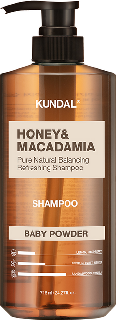 KUNDAL 昆黛爾 蜂蜜&夏威夷果洗髮精 寶寶爽身粉香, 718ml, 1瓶