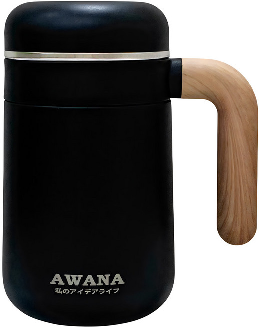 AWANA 木紋森語保溫杯 MF-500, 1個, 黑色, 500ml