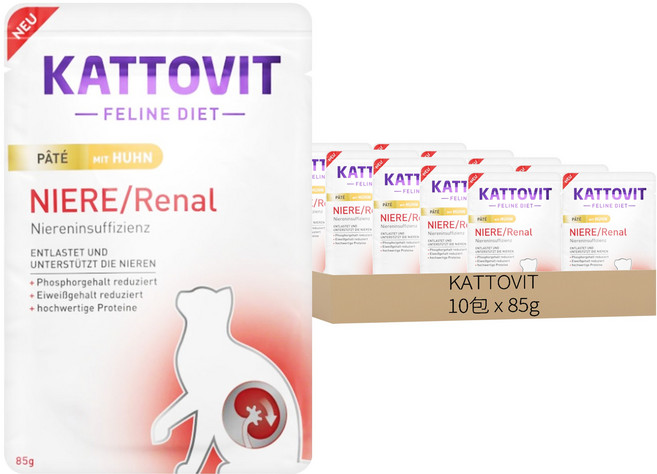 KATTOVIT 康特維 腎臟保健餐包, 85g, 10包, 雞肉泥