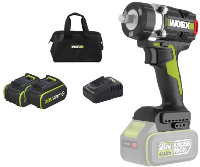 WORX 威克士 20V無刷鋰電衝擊扳手 WU270 (包含4.0Ah電池2個 + 2A充電器+工具袋), 1個