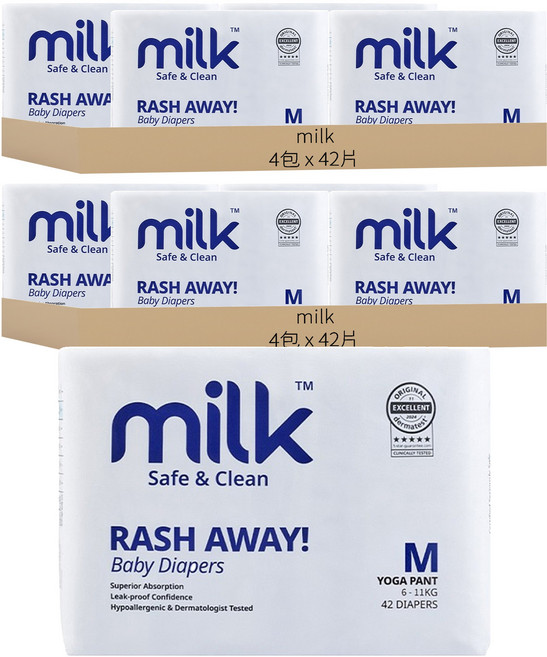 milk 鎖水芯牛奶尿布 褲型 6~11kg, 336片, M