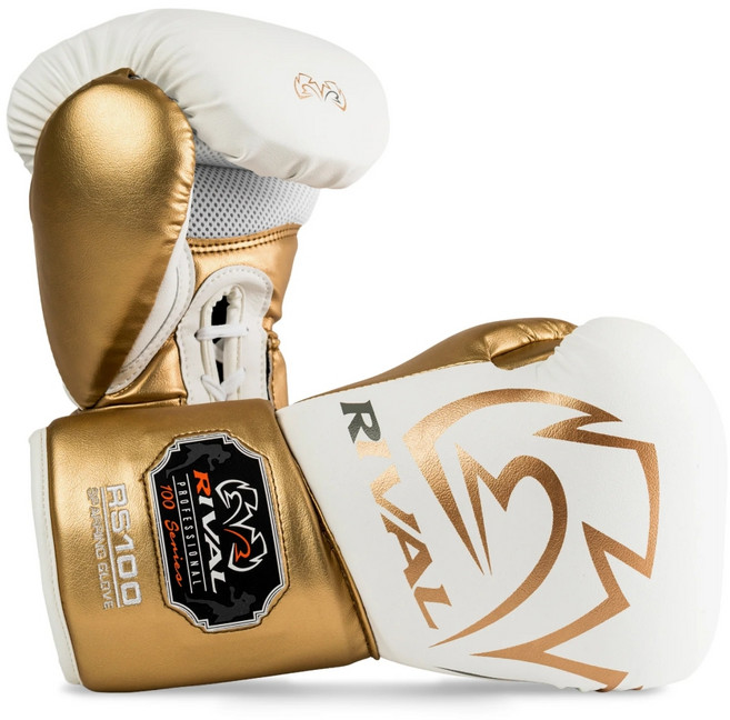 RIVAL RS100 專業陪練拳擊手套, 白色 + 金色