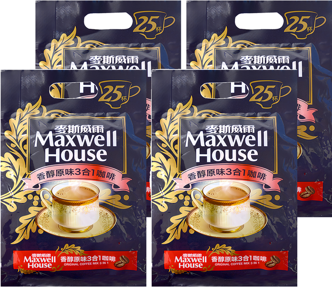 Maxwell House 麥斯威爾 香醇原味3合1咖啡, 14g, 25條, 4袋
