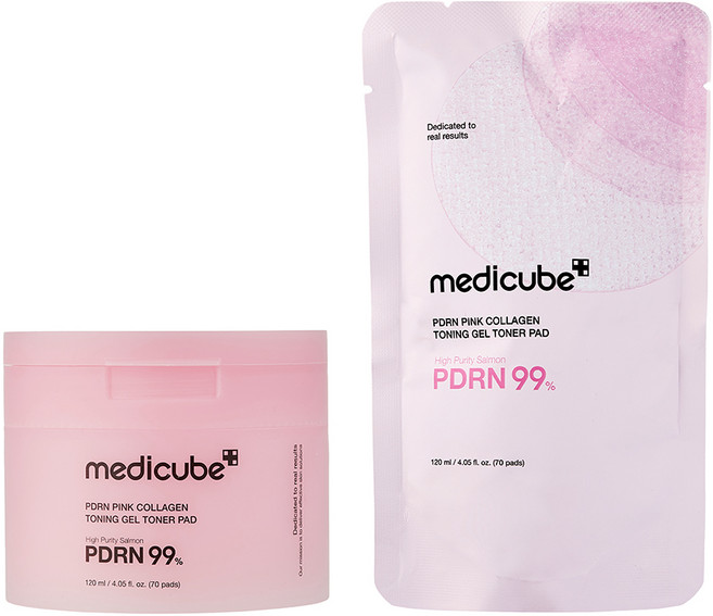 medicube PDRN 粉紅膠原蛋白柔膚凝膠化妝棉片 120ml, 1個, 70枚入