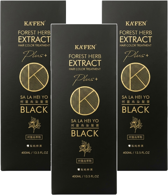 KA'FEN 卡氛 Plus+ 何首烏染髮膏 200ml, 曜石純粹黑, 3件
