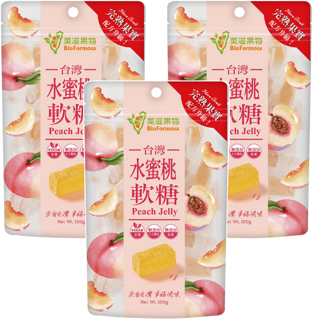 BioFormosa 美滋果物 水蜜桃果汁軟糖, 100g, 3包