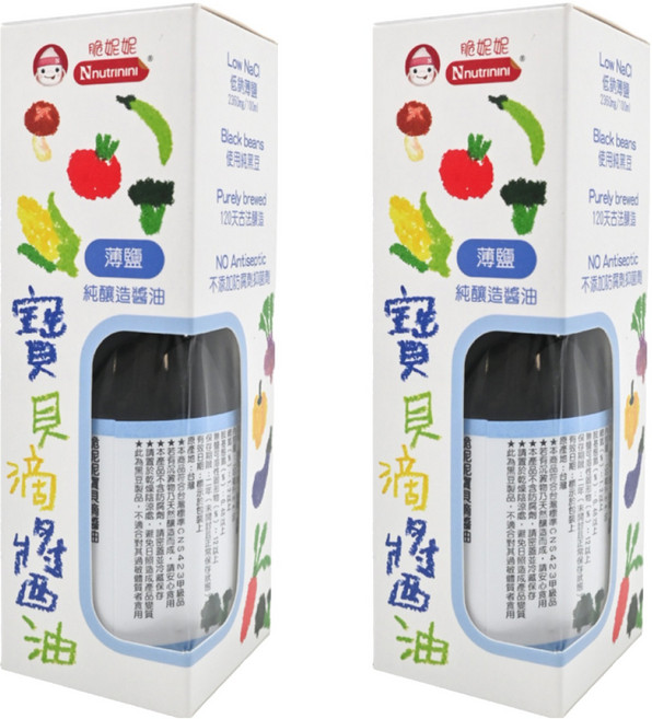 Nnutrinini 脆妮妮 寶貝滴醬油 純素 低鈉 自然釀造 無添加物 台灣國產純黑豆, 薄鹽, 150ml, 2瓶
