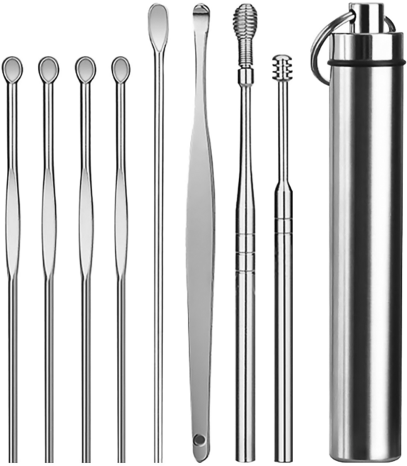 便攜不鏽鋼掏耳工具組, 8件, 1組
