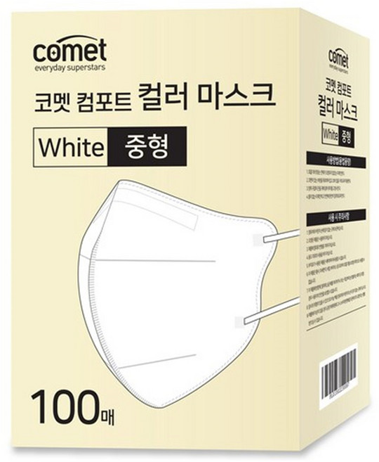 comet 舒適單色鳥嘴型口罩 M, 100片, 1盒, 白色