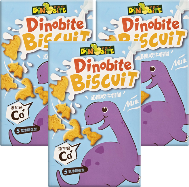 DiNOBiTE 恐龍咬 牛奶餅 外盒款式隨機, 60g, 3盒