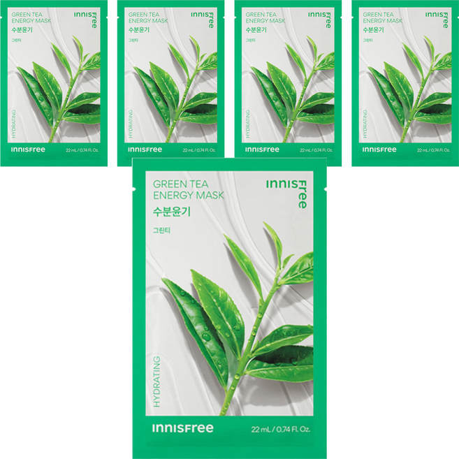 INNISFREE 台灣公司貨 我的真萃能量面膜 綠茶款 22ml, 1入, 5片