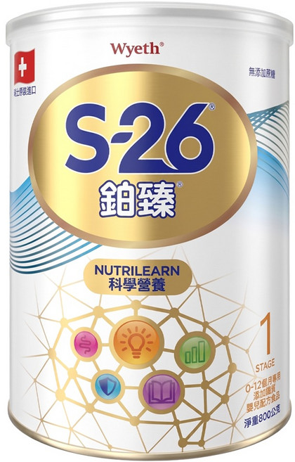Wyeth 惠氏 S-26 鉑臻嬰兒配方奶粉 新升級 1號 0-12個月, 800g, 1罐