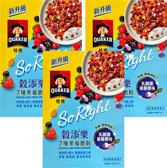 QUAKER 桂格 穀添樂七種果莓脆穀, 300g, 3盒