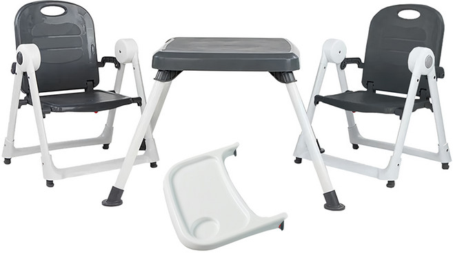 zoe Strollers 兩椅一桌雙人組合 附白色小餐盤, 奢華灰
