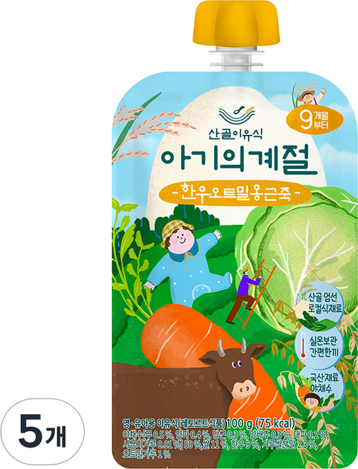 Ecomom Meal 嬰幼兒用 寶寶的季節 後期 韓牛 燕麥 義食粥, 100g, 5個