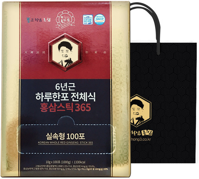 Kocheolnam Hongsam 一日一包六年根紅蔘飲+提袋, 100條, 1盒