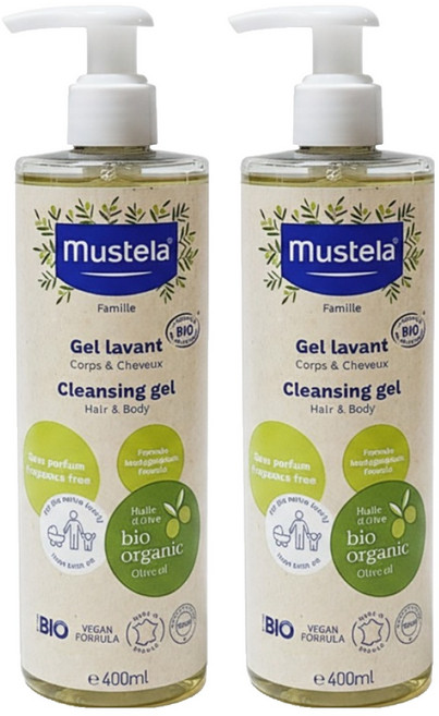mustela 慕之恬廊 有機好橄雙潔露 400ml 新生兒適用 溫和清潔 洗髮沐浴二合一, 2瓶